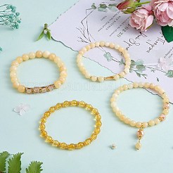 4Pcs 4 Style Natural Topaz Jade & Synthetic Citrine Stretch Bracelets Set with Glass Beaded&nbsp;BJEW-SW00105-07
