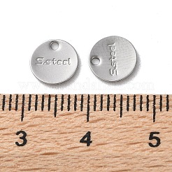 304ステンレススチールチャーム  アジャスターチェーンドロップ  単語 s.steel  フラットラウンド  7.5x0.8mm  穴：1mm&nbsp;LS-STAS-V007-03C-P