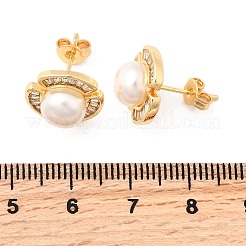 Flower Brass Micro Pave Clear Cubic Zirconia Stud Earrings&nbsp;EJEW-A135-22G
