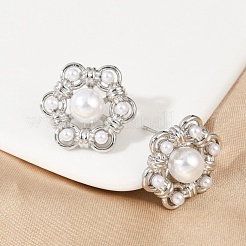Flower Brass ABS Imitation Pearl Stud Earrings&nbsp;EJEW-M082-09P