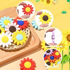 20 個 10 色食品グレードの環境に優しいシリコーン焦点ビーズ  ヒマワリ  ミックスカラー  39.5~40x9.5mm  穴：2mm  2個/カラー&nbsp;SIL-CJ0001-12