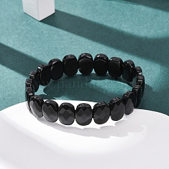 天然黒曜石のファセットビーズストレッチブレスレット（女性用）  オーバル  ビーズ：14x10x5.5mm  内径：2.32インチ（5.9cm）&nbsp;BJEW-K251-07J