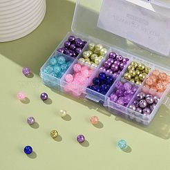 ラベンダーガーデンミックスクラックルグラス＆ガラスパールビーズセット  ラウンド  ミックスカラー  8~8.5x7.5~8mm  穴：1mm  約19~20個 /コンパートメント  190~200個/箱&nbsp;HY-X0009-8mm-01