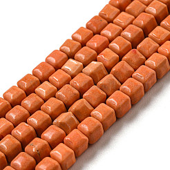 天然石瑪瑙ビーズ連売り  染め  キューブ  サンゴ  4.5x4.5x4.5mm  穴：1.2mm  約88個/連  15.04''（38.2センチメートル）&nbsp;G-M422-A01-02T
