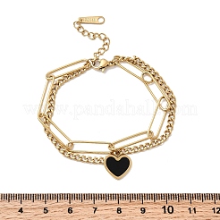 304ステンレススチールマルチ連ブレスレット  女性用ハートアクリルチャームブレスレット  イオンプレーティング（ip）  18KGP本金メッキ  6インチ（15.2cm）&nbsp;BJEW-K237-22G