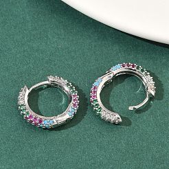 Brass Micro Pave Cubic Zirconia Hoop Earrings&nbsp;EJEW-C181-13P