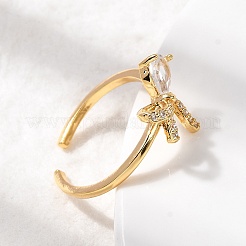 Brass Pave Clear Cubic Zirconia Cuff Rings&nbsp;RJEW-P173-01G-01