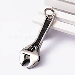 304ステンレススチール製ビッグペンダント  レンチ刻まれた316リットル  アンティークシルバー  60.5x21x9mm  穴：8mm&nbsp;STAS-K024-AS