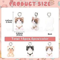 15色樹脂チャーム3個  猫  プラチナループ付き  ミックスカラー  12x8mm  5個/カラー&nbsp;RESI-YW0005-70