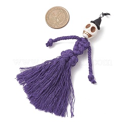 Halloween Cotton Threads Tassel & Synthetic Turquoise Skull Pendant Decorations&nbsp;HJEW-JM03757-02