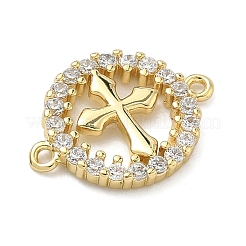 Brass Micro Pave Clear Cubic Zirconia Religion Ring with Cross Links Connector Charms&nbsp;KK-A282-08B-G