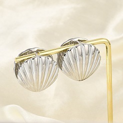 女性のための真鍮のフープピアス  シェル形状  プラチナ  23x15mm&nbsp;EJEW-U041-07P