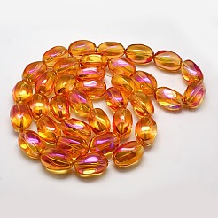 フルレインボーメッキクリスタルガラスオーバルビーズ  レッドオレンジ  21x13mm  穴：1mm&nbsp;X-EGLA-F026-A04