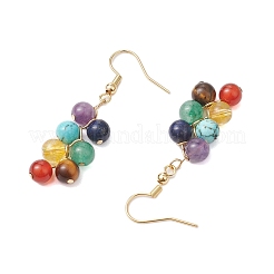 7 Chakra Round Gemstone Cluster Dangle Earrings&nbsp;EJEW-TA00514