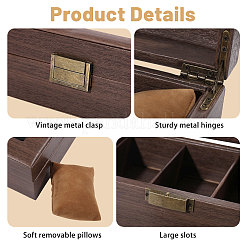 3-Slot Wood Covered with PU Leather Watch Storage Boxes with Glass Visible Window Hinged Lids and Lint Pillows Inside&nbsp;CON-WH0113-10B