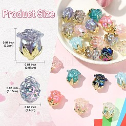 5 個の UV メッキ透明アクリルビーズ  虹色の  ローズ  黄金の合金パーツ  ゲインボロ  23x20.5x16mm  穴：1.6mm&nbsp;MACR-YW0004-28A