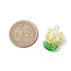 ガラスチャーム  花  ガラスシードビーズと304ステンレススチールループ付き  多面カット  きいろ  22x15.5mm  穴：3mm&nbsp;PALLOY-MZ00672-01