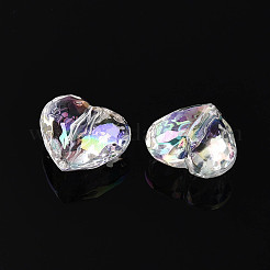 透明なアクリルビーズ  ABカラーメッキ  多面カット  ハート  クリアAB  16x19.5x11mm  穴：2mm&nbsp;TACR-S156-015