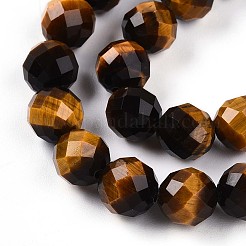 天然石タイガーアイビーズ連売り  ファセット加工を施した丸型  7.5~8mm  穴：1mm  約23~26個/連  7.36~7.72''（18.7~19.6センチメートル）&nbsp;G-S345-8mm-22