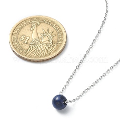 Natural Lapis Lazuli Round Bead Pendant Necklaces&nbsp;NJEW-JN04551-03