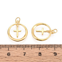 クロスペンダント付きスターリングシルバーリング925個  リングとスタンプ925個付き  24KGP本金メッキ  15.5x13.5x1.5mm  穴：2.7mm&nbsp;STER-N016-103G