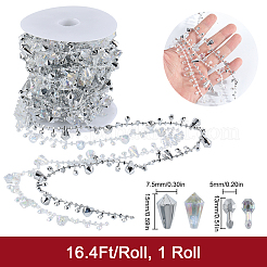 プラスチック製ダイヤモンドビーズトリム1ロール  結婚式の装飾  銀  1x1/4インチ（24x7.5mm）  約5.47ヤード（5m）/ロール&nbsp;OCOR-SP0001-12A