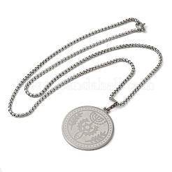 Non-Tarnish Flat Round 201 Stainless Steel Menorah with Star of David Pendant Necklaces for Women and Men&nbsp;LS-NJEW-F324-07P