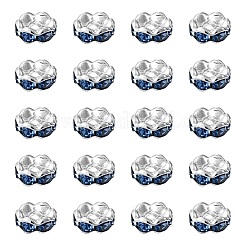 真鍮製ラインストーンスペーサービーズ  グレードA  ウェーブエッジ  ロンデル  銀  サファイア  6x3mm  穴：1mm&nbsp;RB-YW0001-05B-03S