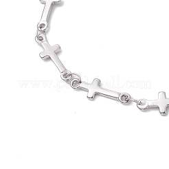 304ステンレススチールリンクチェーンブレスレット女性用  クロス  プラチナ  7-3/8インチ（18.6cm）&nbsp;BJEW-JB11315-02