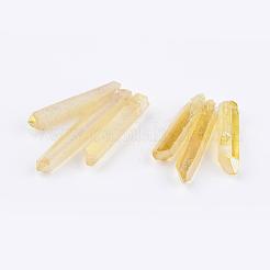 電気メッキされた天然の水晶が目盛り付きビーズ連売り  ナゲット  トップ掘削  21~43x5~13mm  穴：1mm  3個/セット&nbsp;G-P315-A