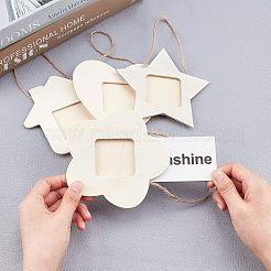 天然ポプラ材の吊り下げフォトフレーム  ハウス＆ハート＆スター＆フラワー  バリーウッド  109~120x119~124x7~7.5mm  24個/セット&nbsp;ODIS-FG0001-12