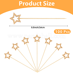 100Pcs Star Bamboo Cake Toppers with  Stick&nbsp;AJEW-CN0005-61