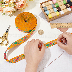 10ヤードのエスニックスタイルの刺繍ポリエステルリボン  ジャカードリボン  チロリアンリボン  服飾材料  花と葉の模様  ゴールド  7/8インチ（22.5~23mm）&nbsp;OCOR-FG0002-26A