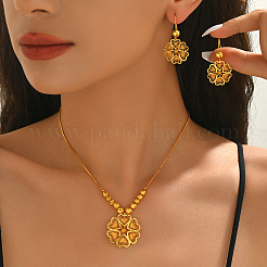 Brass Hollow Flower Hoop Earrings & Pendant Necklaces Sets for Women&nbsp;JE0471