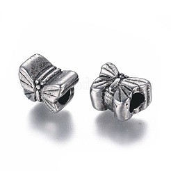 304ステンレススチールヨーロピアンビーズ  大穴ビーズ  蝶  アンティークシルバー  13x10x8.5mm  穴：5mm&nbsp;STAS-I121-03AS