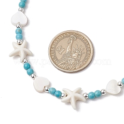 Summer Beach Round Synthetic Turquoise & Natural Freshwater Shell Heart Starfish Beaded Necklaces&nbsp;NJEW-JN05209