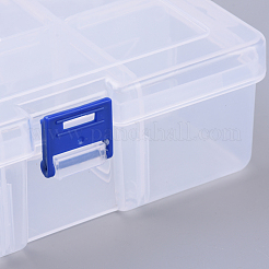 プラスチックビーズ収納ケース  調整可能な仕切りボックス  取り外し可能な6コンパートメント  長方形  透明  18x12x5.8cm  穴：9x26mm&nbsp;X-CON-R006-19