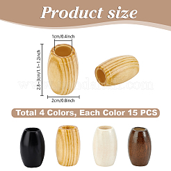 60個4色ウッドビーズ  バレル  ミックスカラー  28~30x20mm  穴：8.5~10.5mm  15個/カラー&nbsp;WOOD-PH0003-48