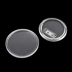 無地のフラットラウンド型アクリル製ボタンピンバッジ（鉄製ピン付き）  写真ボタンブローチピン用のブローチカボションセッティング  透明  45x5mm&nbsp;FIND-L029-01P-01