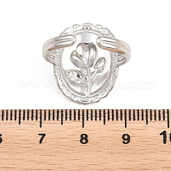 女性用304ステンレススチールカフオープンリング  花とオーバル  ステンレス鋼色  20.5mm  usサイズ8 1/2(18.5mm)&nbsp;RJEW-A102-05P
