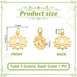 3Pcs 3 Colors 925 Sterling Silver Hollow Lotus Flower Charms&nbsp;STER-GA0001-27