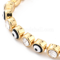 Flat Round with Evil Eye Link Chain Bracelet&nbsp;BJEW-C007-05G-01