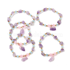 Raw Rough Natural Amethyst Nuggets Charm Beaded Stretch Bracelets for Women&nbsp;GG-CBA2C9C-12