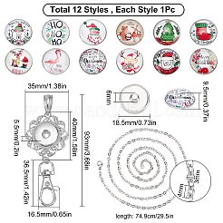 半円ペンダントネックレスのDIYキット  真鍮とガラスのスナップボタンを含む  合金キーホルダーのパーツ  304ステンレススチールアズキチェーンネックレス  クリスマステーマの模様  14個/箱&nbsp;DIY-SC0019-99G