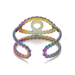 Rainbow Color Ion Plating(IP) 304 Stainless Steel Evil Eye Open Cuff Ring for Women&nbsp;RJEW-A005-29MC