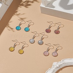 5 ペア 5 色のブリンブリン樹脂フラット ラウンド ダングル イヤリング  女性用316サージカルステンレスジュエリー  ミックスカラー  35.5mm  ピン：0.8mm  1ペア/カラー&nbsp;EJEW-JE05155