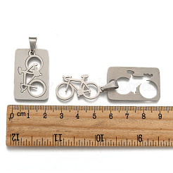 変色しない201ステンレススチール製スプリットペンダント  自転車の長方形  ステンレス鋼色  32x21x1.5mm  穴：4x9mm&nbsp;STAS-I032-100