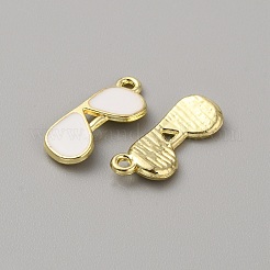 合金エナメルチャーム  ゴールドカラー  メガネチャーム  ホワイト  7x18x1.5mm  穴：1.5mm&nbsp;LS-ENAM-WH0061-42B