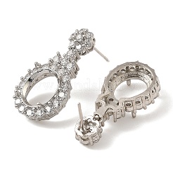 ラックメッキ真鍮、キュービックジルコニアスタッドピアス  鉛フリー＆カドミウムフリー  プラチナ  31x15mm  ピン：1mm&nbsp;KK-Z085-01P