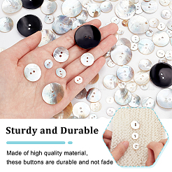 160Pcs 8 Styles 2-Hole Flat Round Mother of Pearl Buttons&nbsp;SHEL-GA0001-18